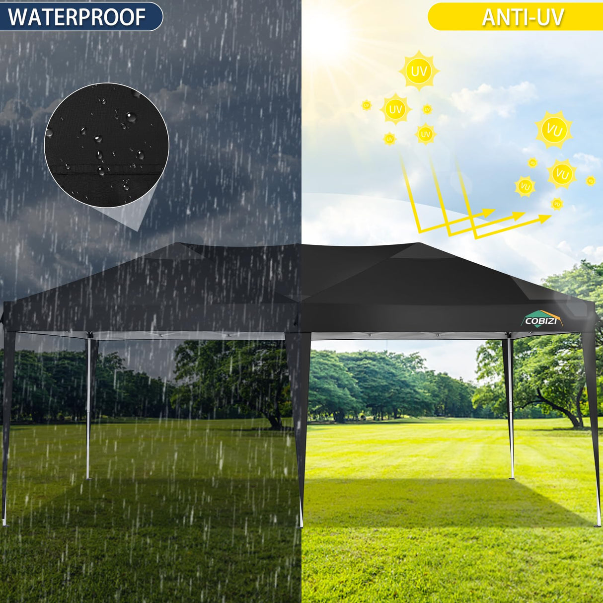 COBIZI Canopy 10x20 Pop Up Canopy Tent with 6 Sidewalls, Waterproof Outdoor Event Shelter Gazebo Sun Shade Portable 10x20 Tents for Parties Beach Camping Commercial Instant Canopy (Black, 10'x20') COBIZI