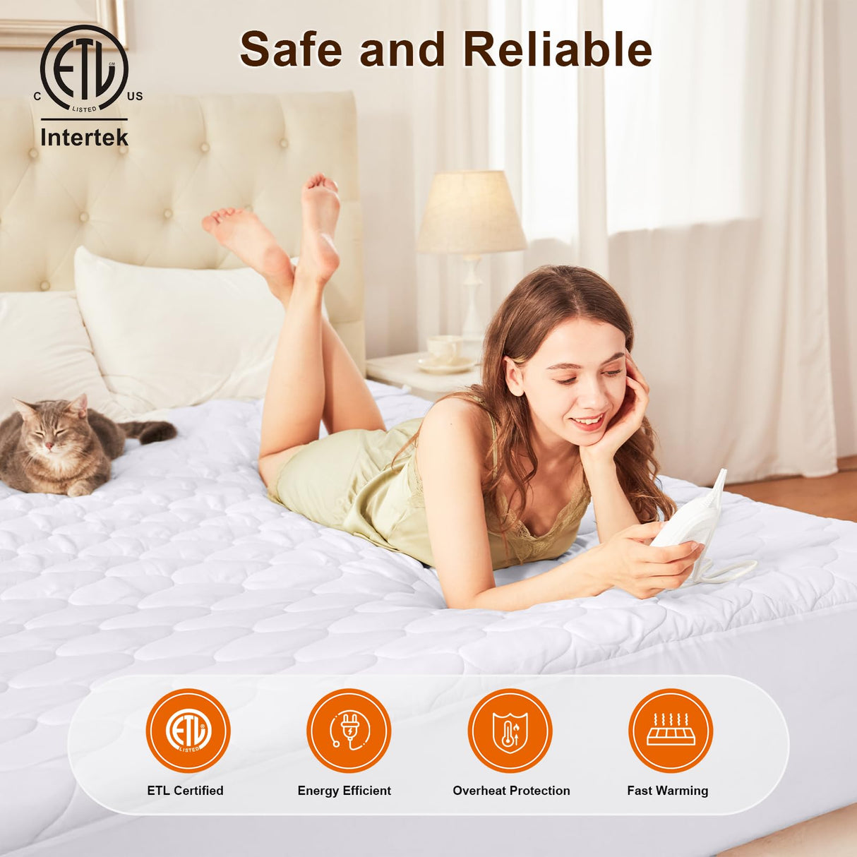 HYLEORY Heated Mattress Pad King Size Dual Control, Fast Heating Bed Warmer, Electric Mattress Pad Cover with Deep Pocket 9 Heat Settings, 10 H Auto Shut Off, Machine Washable, White 78"*80" HYLEORY