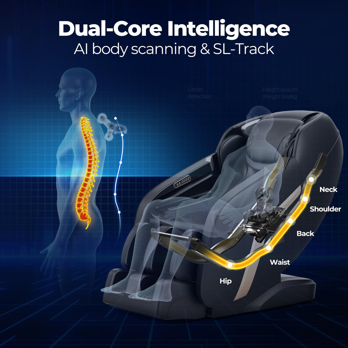 BOSSCARE Zero Gravity SL-Track Massage Chair: 2025 3D Full Body Recliner - Back Heating Deep Stretching Massage Chairs for Home Office - Body Scanning HiFi Bluetooth BOSSCARE
