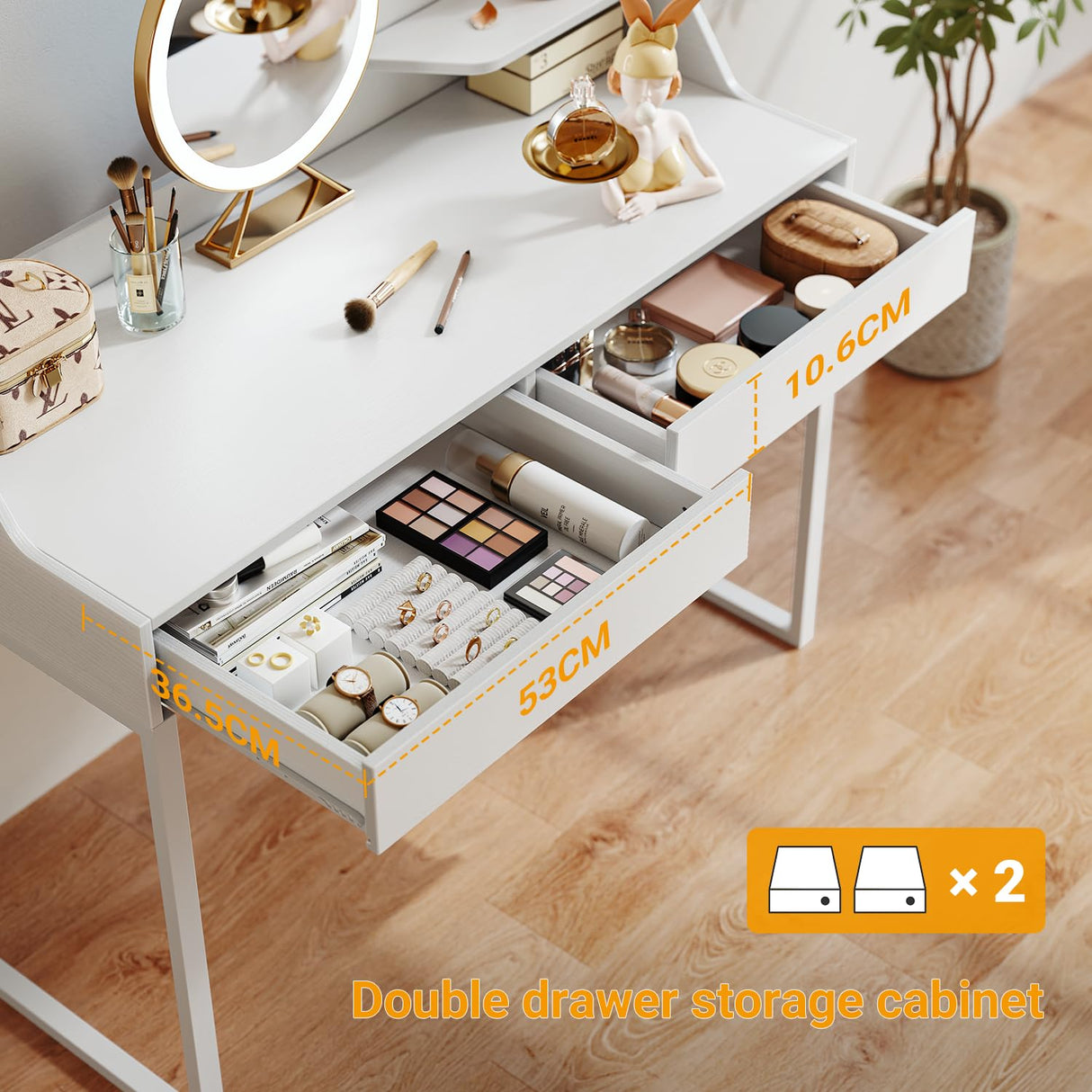 CubiCubi Vanity Desk with 2 Drawers, 40 Inch Computer Home Office Desk, Modern Makeup Dressing Desk, Study Work Table, White CubiCubi