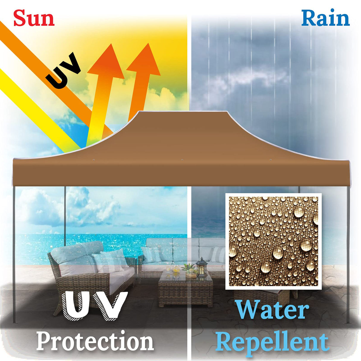 BenefitUSA 15'x10' Pop Up Canopy Top Canopy Tent Replacement Top Gazebo Tent Cover (Brown) BenefitUSA