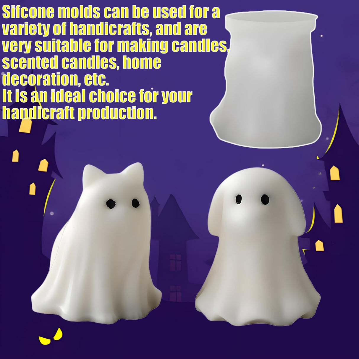 2PCS Halloween Animal Ghost Candle Mold,3D Ghost Silicone Mold, Suitable for Making and Decorating Scented Candle Soap for Halloween (2 PCS) Youzon