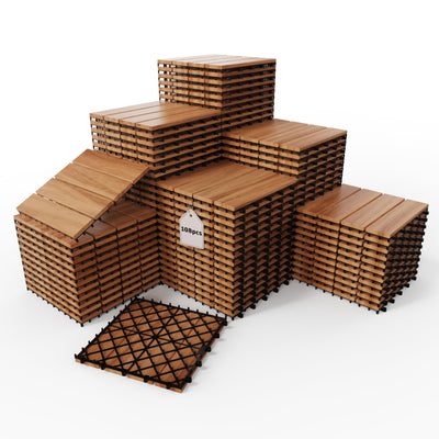 108 PCS Solid Acacia Wood Interlocking Deck Tiles - 12"x12" All Weather Waterproof, Indoor Outdoor Patio Flooring for Balcony, Backyard, Poolside