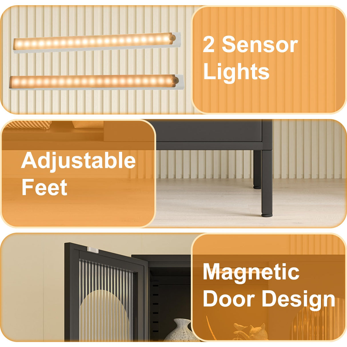 VASAAOSD 71" Kitchen Pantry Storage Cabinet, Display Cabinet with Glass Doors and Lights, Tall Storage Cabinet with Adjustable Shelves, Kitchen Pantry Cabinet for Dining Room, Living Room, Black VASAAOSD