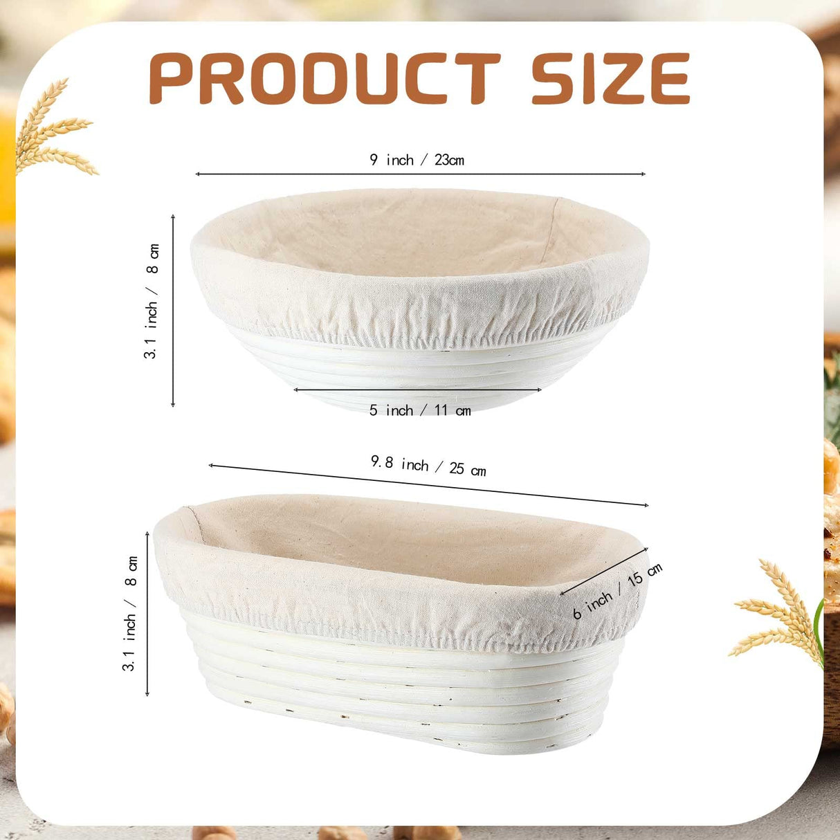 Nuanchu 4 Pcs Proofing Basket 9 Inch Round Bread Proofing Basket 10 Inch Oval Rattan Baking Bowl for Sourdough Bread Baking Home Bakers Nuanchu