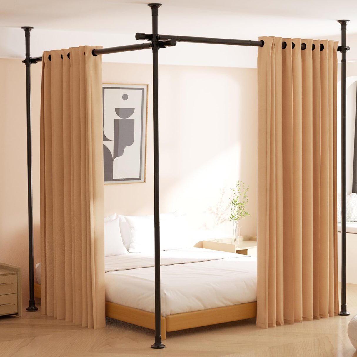 Room Divider, No Drilling Curtain Rod for Room Separation, 4-10ft (H) 28-114inch(W) Adjustable Heavy Duty Floor to Ceiling Wall Divider Hanging Room Dividers Partition Space Separator Matte Black HORSE SECRET