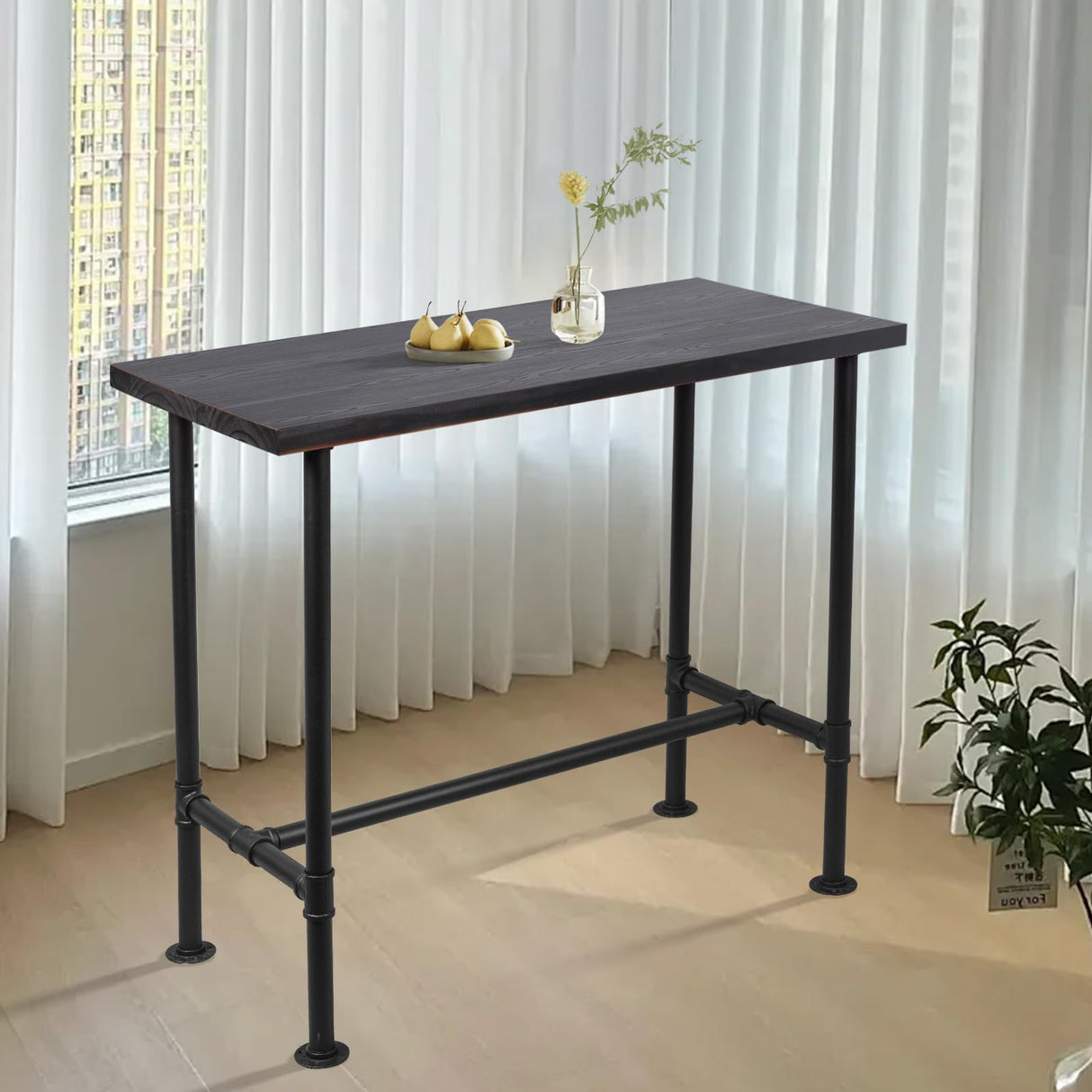 Diwhy DIY Industrial Design Pipe Dining Table Casual Pub BAR Laptop Table Modern Studio Wood and Metal Rectangular Dining Table homeoffice Desk Breakfast high bar Table Walnut Desktop 47.3" × 23.6" Diwhy