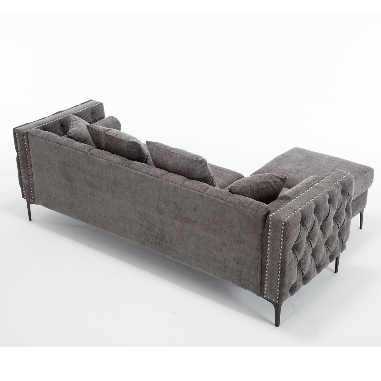Ball & Cast 85" L Shaped Sectional Sofa with Storage Ottoman, Morden 3 Seater Tufted Couch with Nailhead Trim and Metal Legs for Living Room, Apartment, Office, Dark Gray Ball & Cast