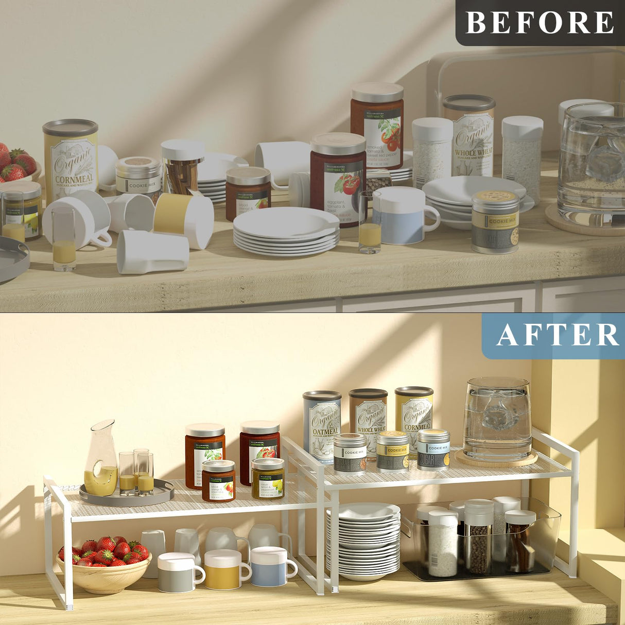 BlisXybion Set of 2 Kitchen Cabinet Organizer Shelf Stackable Sturdy Metal Counter Countertop Pantry Storage Rack BlisXybion