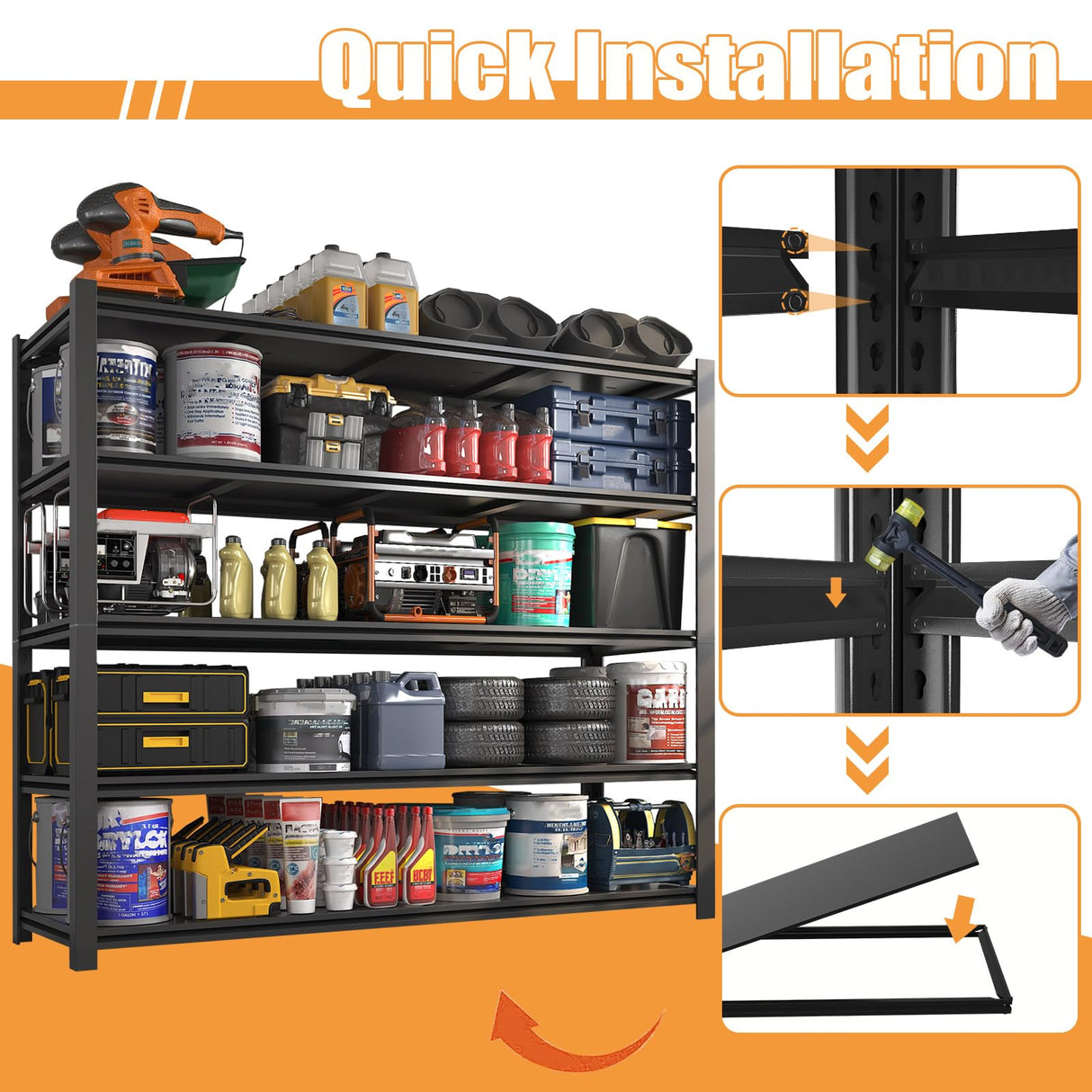 Vaernevy 59''W/72''H Garage Shelving Units Heavy Duty 3500LBS Metal Storage Shelves Adjustable Steel Industrial Shelving 5 Tier Storage Shelf Rack for Basement, Warehouse Vaernevy