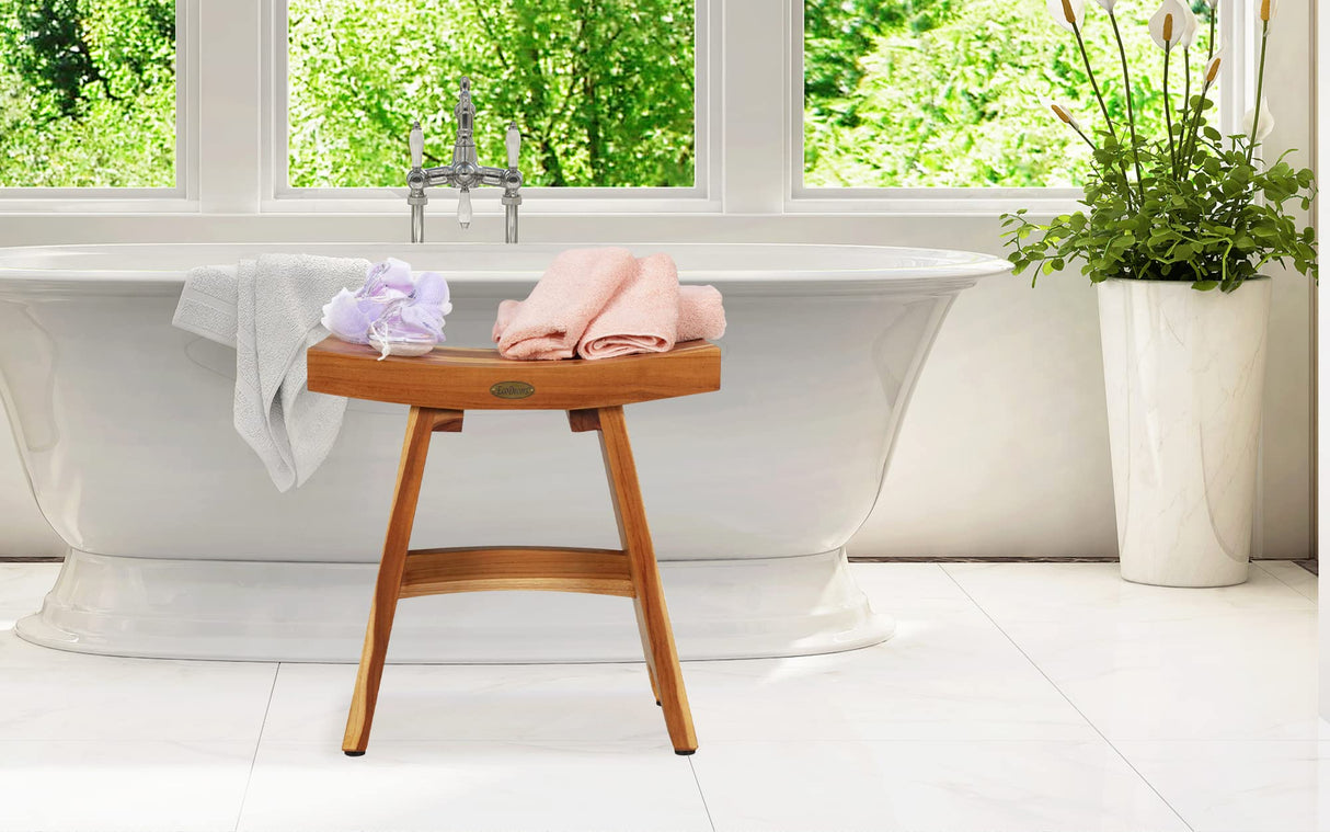 EcoDecors, Serenity, 18 ", Teak Shower Bench, Teak Bench for Shower, Teak Bench, Shower Teak Bench, Teak Wood Shower Bench, Teak Shower Stool, Teak Bench Shower, Teak Shower Bench for Inside Shower EcoDecors