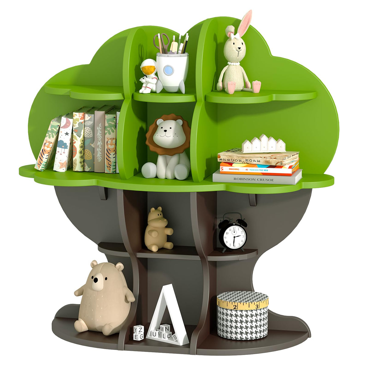 Tree Kids Bookshelf Toddler Bookcase 4-Tier Baby Book Rack Children Toy Storage Organizer Wood Display Shelf for Nursery Playroom Bedroom Classroom School Homeschooling Boy Girl’s Gift (green tree) HedoAjim