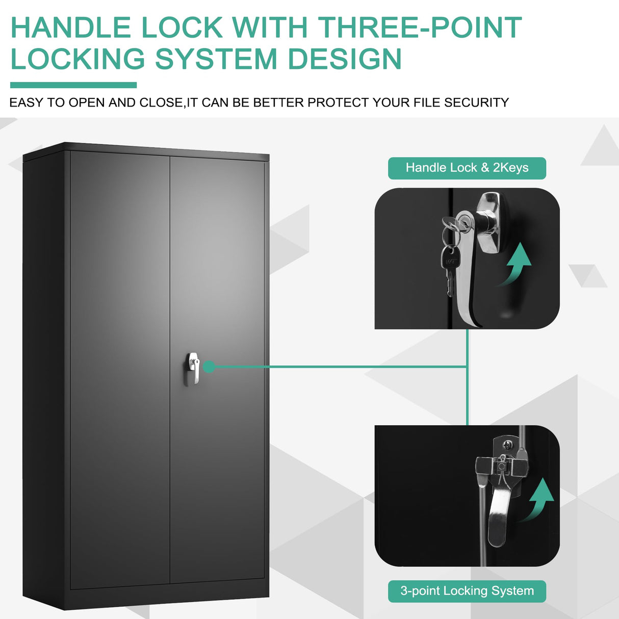 Waqiv 71" Metal Storage Cabinet with 5 Shelves, Steel Tall Large Space Office Locker with 2 Doors, Locking Tool Storage Cabinet for Home Office,Garage,Gym,Pantry,School Waqiv