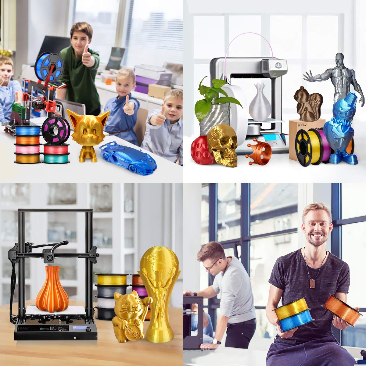 SUNLU Silk PLA Filament 1.75mm, Neatly Wound Shiny PLA 3D Printer Filament, Dimensional Accuracy +/- 0.02mm, Fit Most 3D Printers, Good Vacuum Packaging, 1kg Spool(2.2lbs), 330 Meters, Silky Gold SUNLU