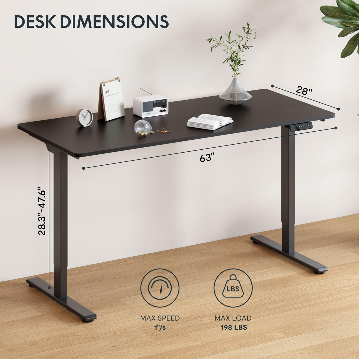 FLEXISPOT Electric Standing Desk 63 x 28 Inch Adjustable Height Desk Home Office Computer Workstation Sit Stand Desk, Black Top + Black Frame FLEXISPOT