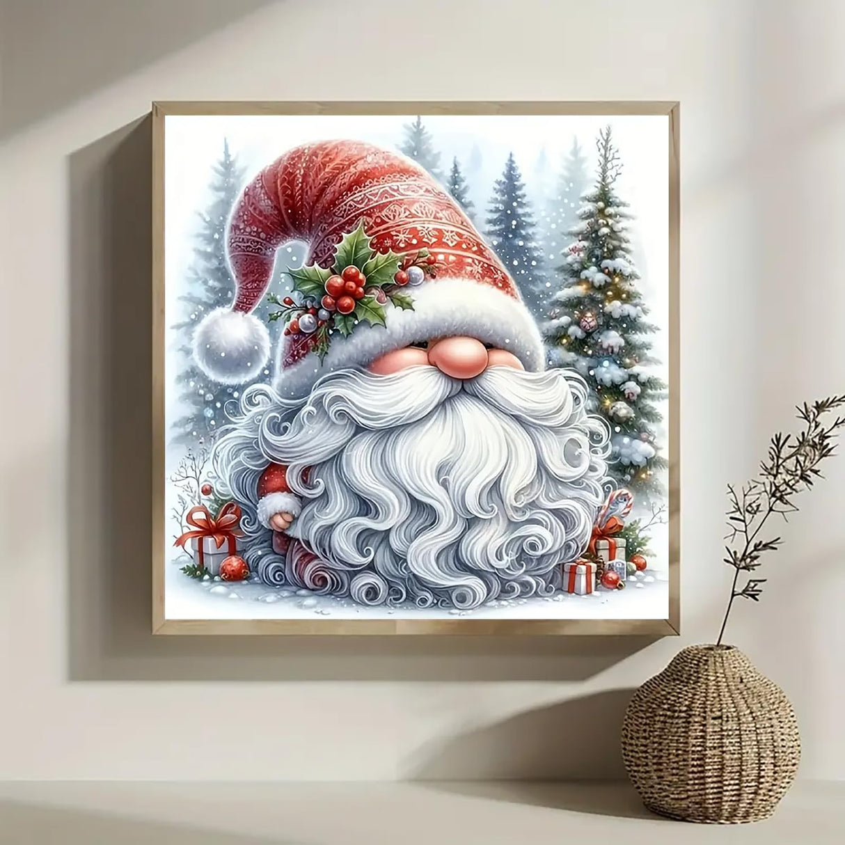 Christmas Gnome Tree Diamond Art Kits for Adults, 5D Winter Diamond Painting Kits for Adults Beginners, DIY Full Round Drill Diamond Dot Painting Gem Art Kits for Adult, Home Wall Decor 13.8x13.8 Inch VCLKDIY