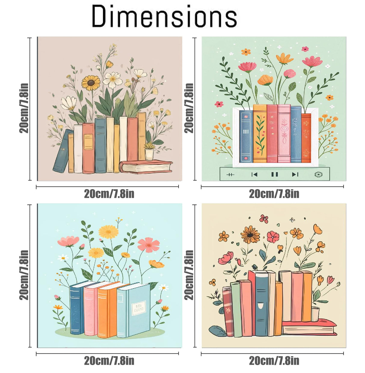 Canrichshop 4 Pcs Book Paint by Numbers Kit for Adults & Ages Over 12,Framed Books Adults' Paint-by-Number Kits, DIY Painting by Numbers for Adults Flowers for Decor Present 8X 8 in Canrichshop