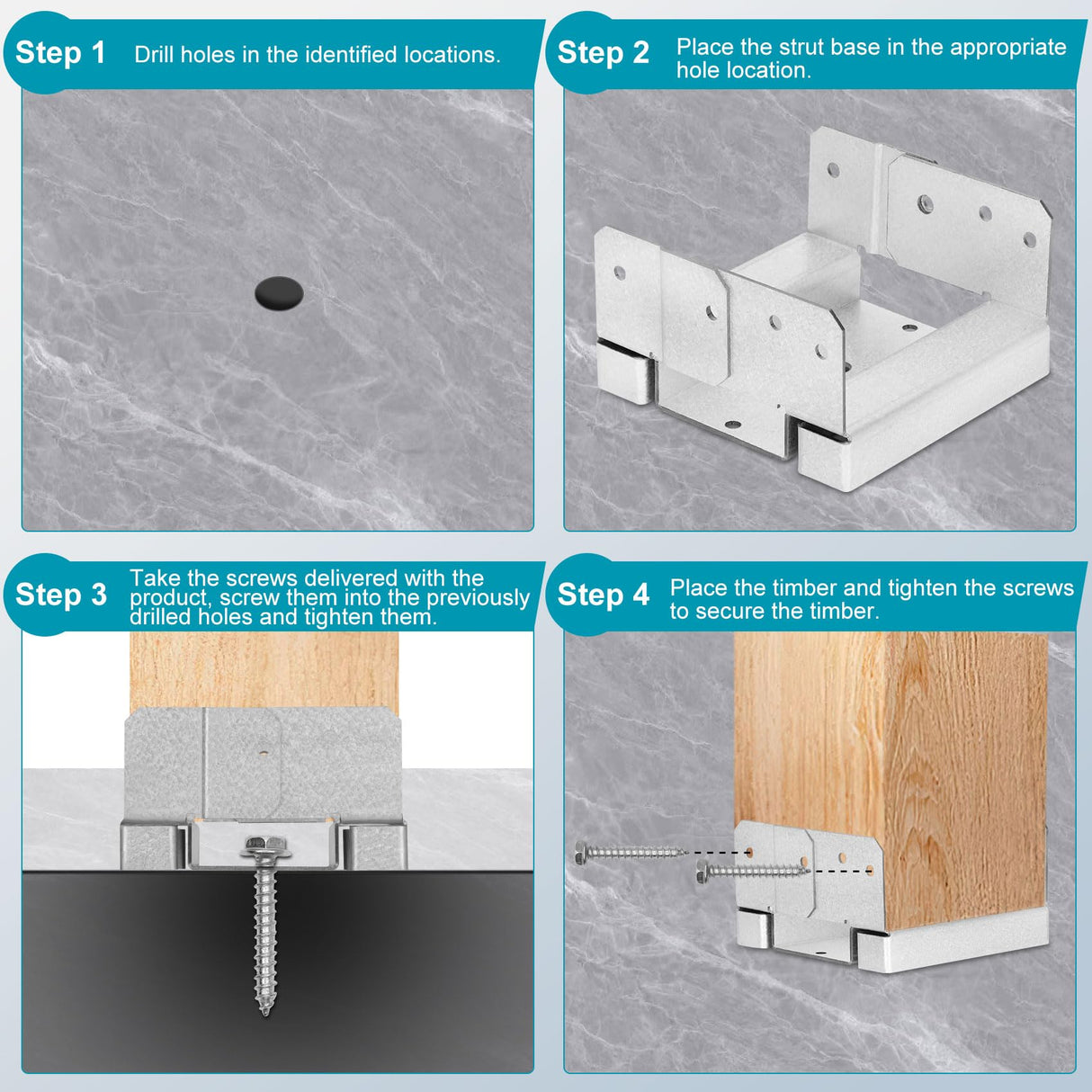 6 PCS 4x4 Post Base for Concrete, Adjustable Aluminum-zinc Plated Steel Deck Post Anchor Base for 3.5x3.5 Wood, Post Base Holder with 1" Standoff for Deck Gazebo Pergola Porch(Includes Screws Lonsge