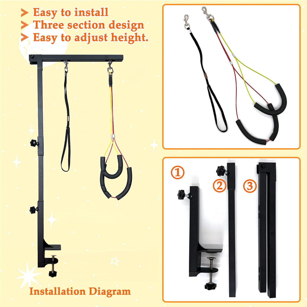 NEECONG Dog Grooming Arm with Clamp, 36” Dog Grooming Table Arm Height Adjustable Two No Sit Haunch Holder Three Section Design Suitable for Medium, Small Dogs, and Cats NEECONG