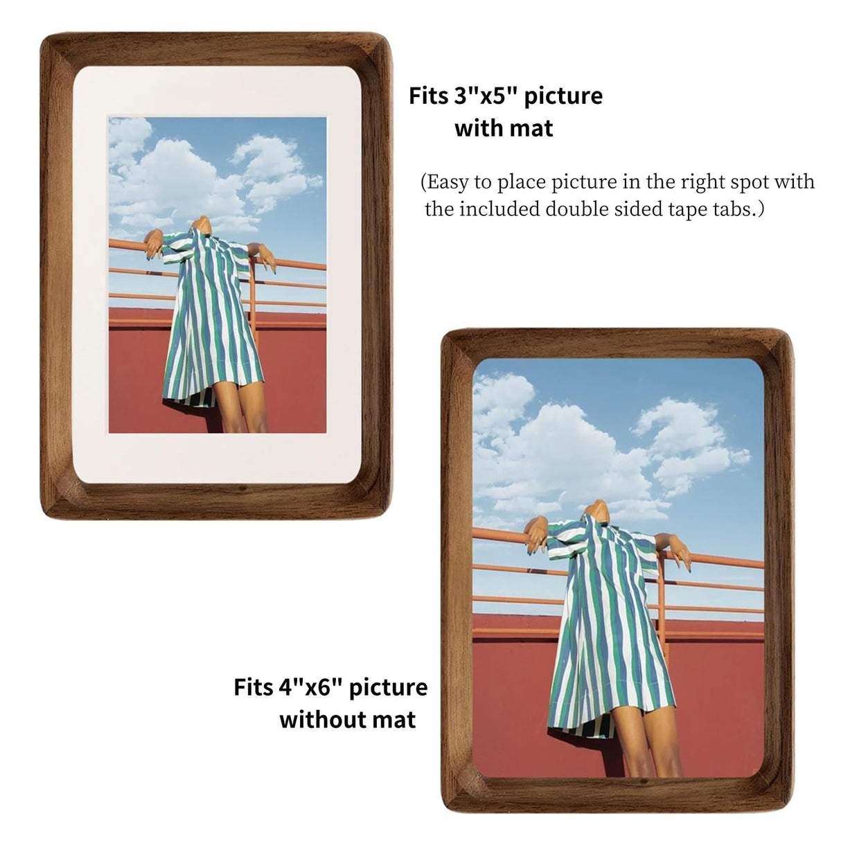 FLECHAZO 4x6 Picture Frame Wood with 3x5 Mat, Natural Solid Walnut Wooden 4 by 6 Photo Frames for Tabletop or Wall Mounting Display FLECHAZO