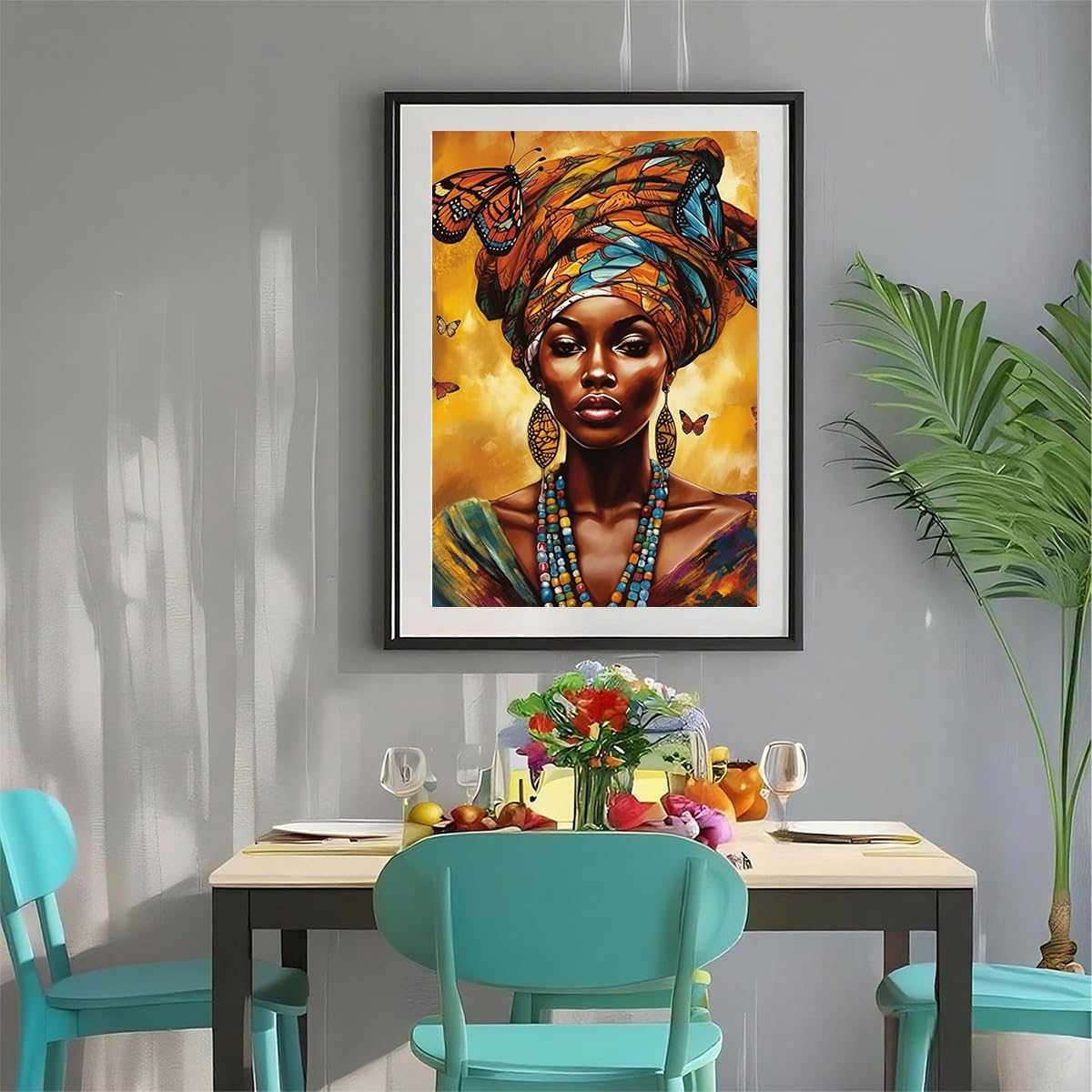 Diamond Painting Kit, 30x40cm African Woman Portrait Cultural Art, Round Drill DIY Craft for Adults, Ethnic Style Decor Gift Amz Camel