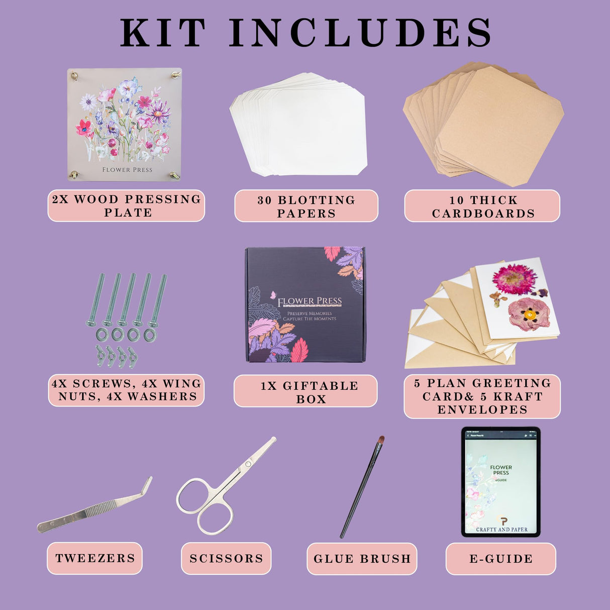 Extra Large Flower Press 11.2" x 10.7" – Press up to 10 Layers! Includes Cardboard, Blotting Paper, Greeting Cards, Ebook & More. Perfect Flower Preservation Kit for Kids & Adults Crafty and Paper