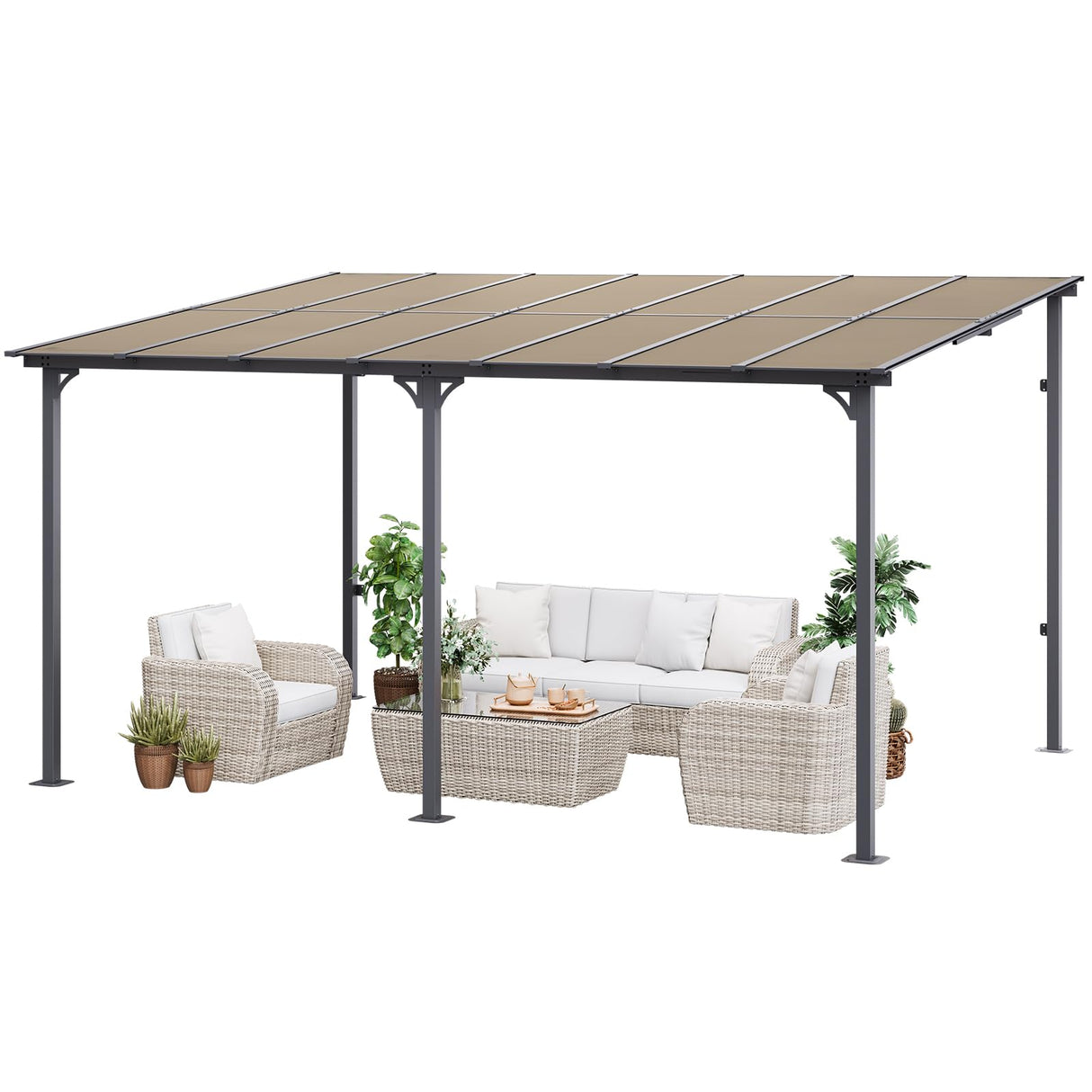 VEVOR Lean to Gazebo for Patio, 10' x 14' Hard Top Gazebo with Aluminum Frame, Wall Mounted & Freestanding Pergola, UV Resistant Polycarbonate Roof, Outdoor Patio Awnings for Deck, Garden and Backyard VEVOR