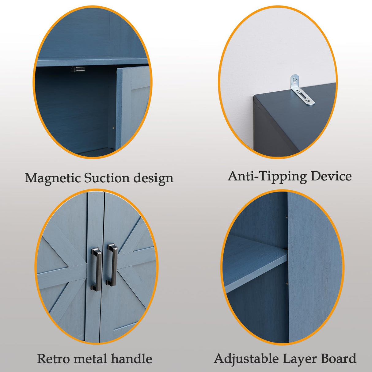 RWYHG 70in Tall Bookshelf 6 Tier Bookcase with Barn Doors and Adjustable Shelf, Blue Farmhouse Book Shelves with Storage Cabinet, Wood Floor Standing Display Bookshelve for Bedroom,Living Room,Kitchen RWYHG