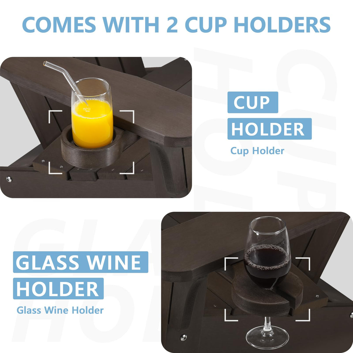 Cecarol Normal Size Adirondack Chair Plastic, Outdoor Fire Pit Chair with Cup Holder, Adirondack Patio Chair Weather Resistant for Outside, Porch, Lawn, Garden- AC01S, Coffee Cecarol