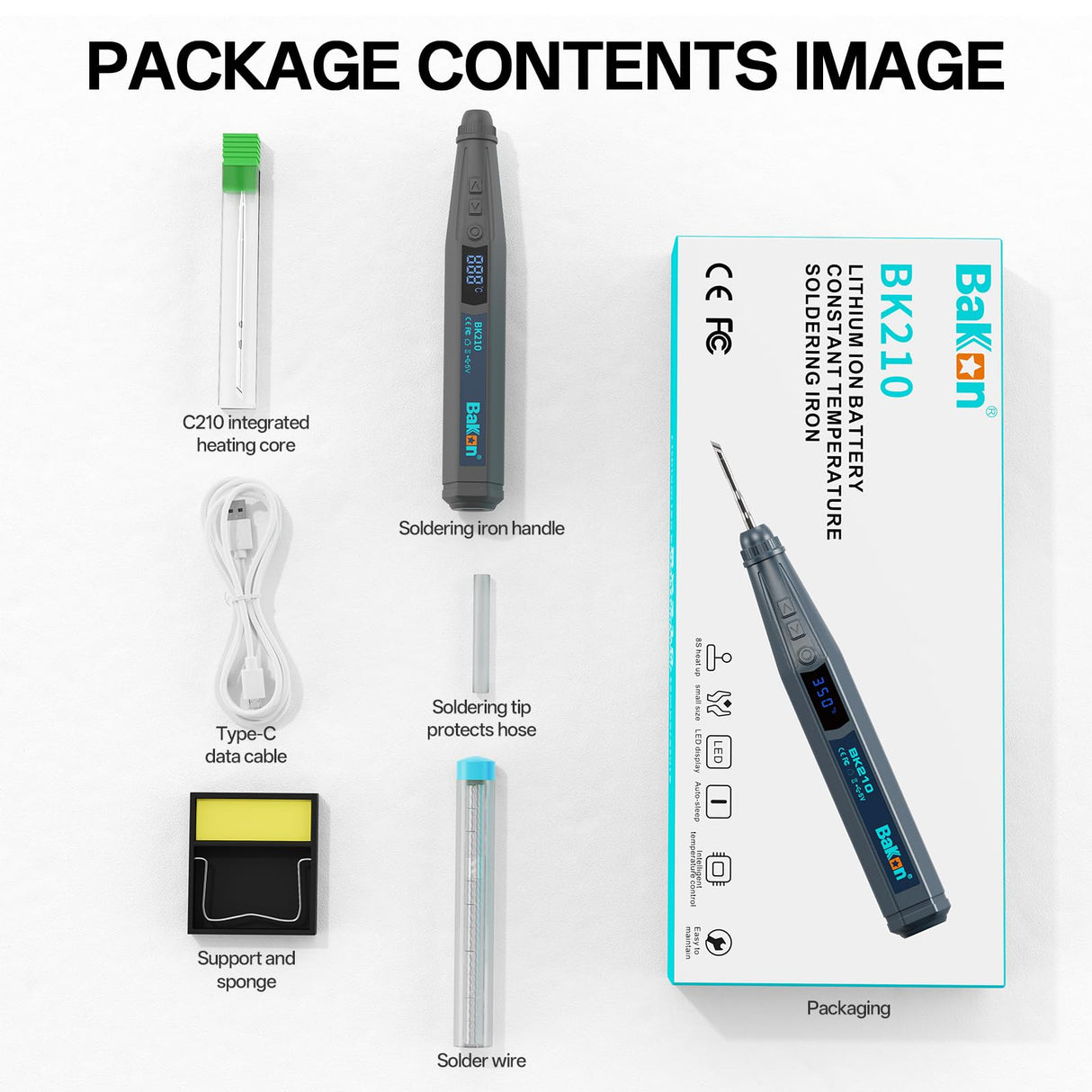 BK210 Soldering Iron Kit, 3200mAh Wireless Electric Soldering Iron Pen with Precision Soldering Tip (C210), LED Digital Display,Auto-Hibernation, for Precision Repair of Electronic Products (BK210) BAKON