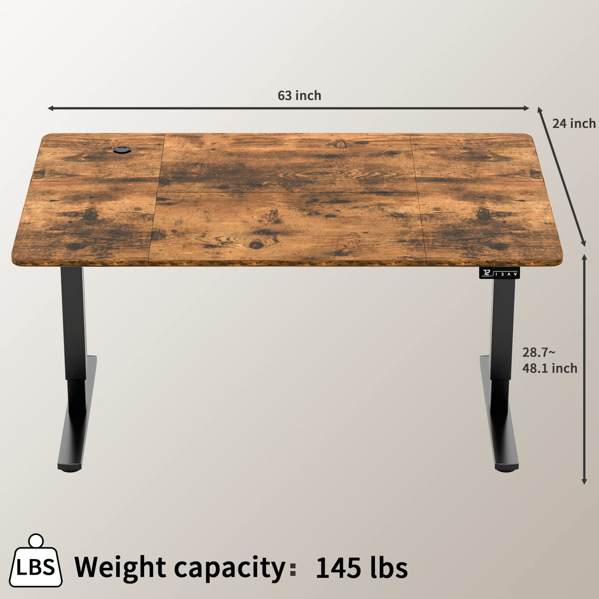 Furmax Electric Height Adjustable Standing Desk Large 63 x 24 Inches Sit Stand up Desk Home Office Computer Desk Memory Preset with T-Shaped Metal Bracket, Brown Furmax