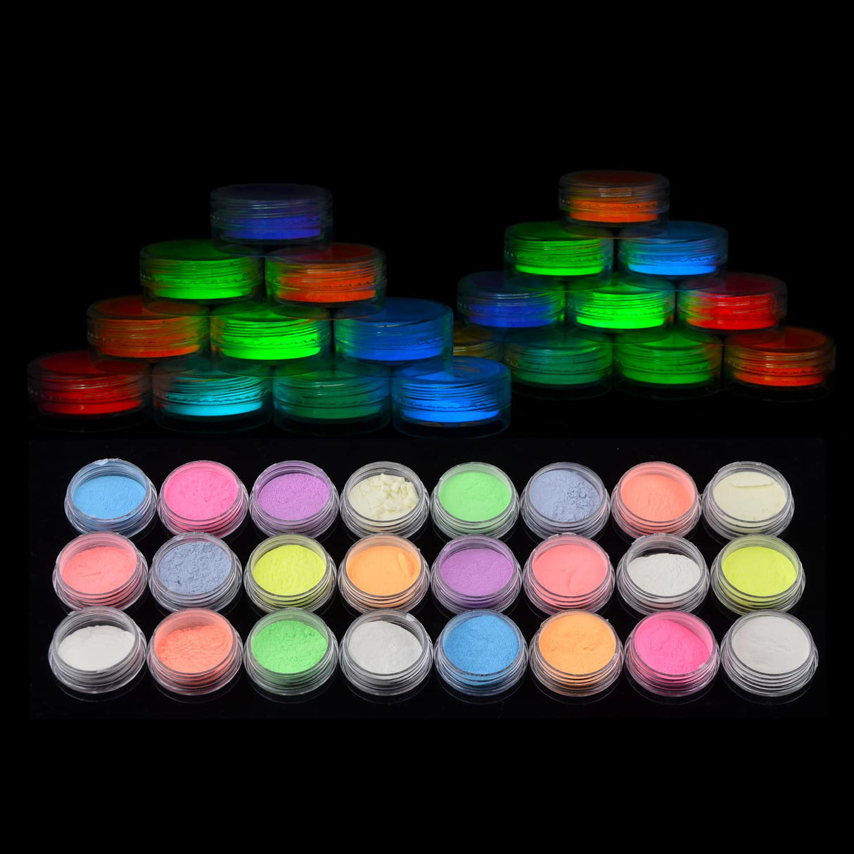 BAIYIYI Glow in The Dark Powder,Pack of 24 Luminous Pigment Powder Night Fluorescent UV Neon Color Changing Pigment Dust for DIY Nail Art Slime Resin Acrylic Paint Ink Non-Toxic BAIYIYI