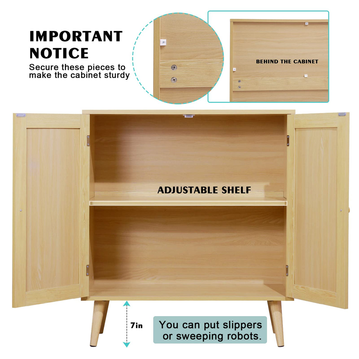 EOYUTLLY Sideboard Buffet Cabinet with Storage, Kitchen Storage Cabinet with Rattan Doors, Rattan Cabinet with Adjustable Shelves for Hallway, Living Room, 31.5 x 15.7 x 35 Natural, Assemble Easily EOYUTLLY