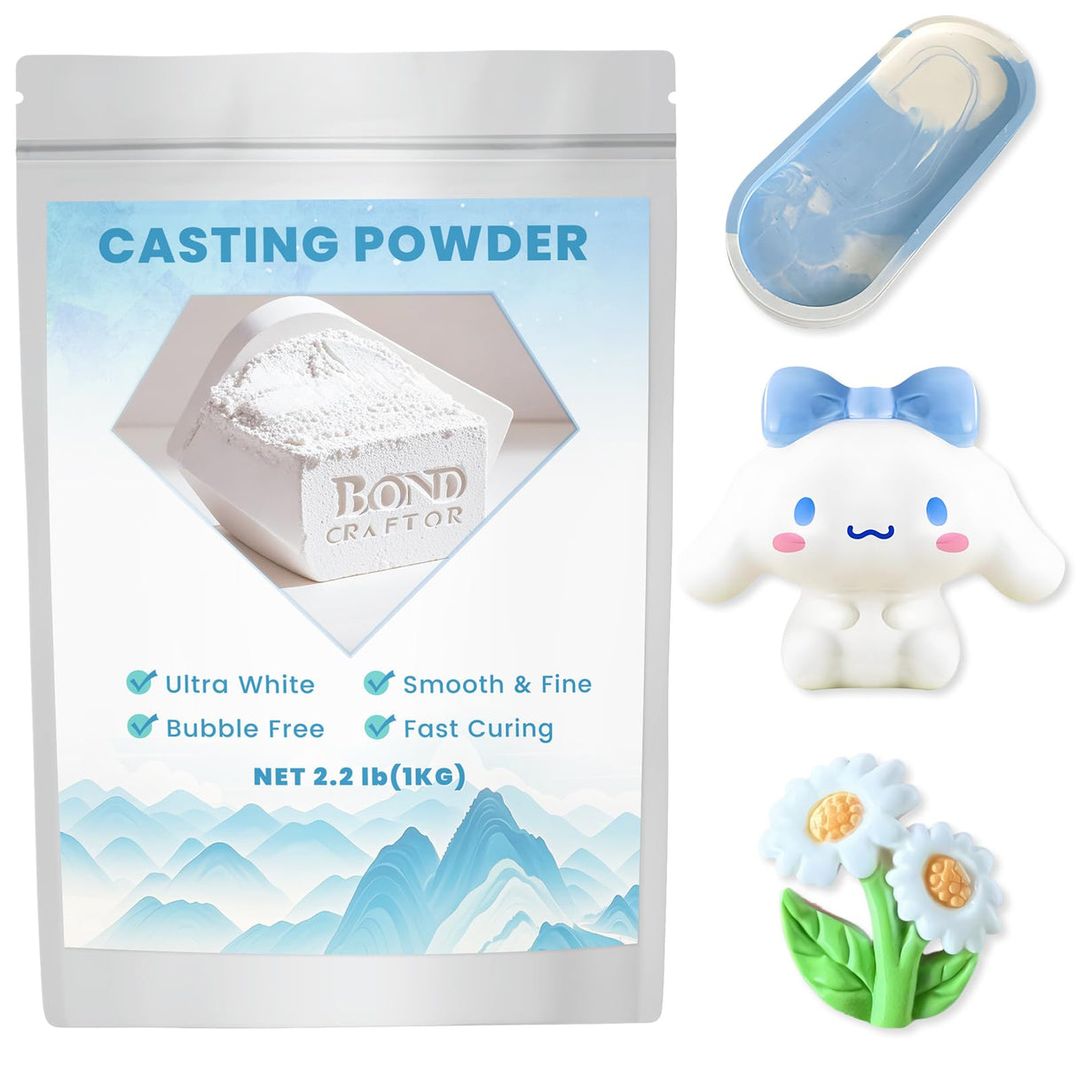 Eco Resin Casting Powder 1KG, 30 Minutes Demold Fast Curing Plaster of Paris, Plaster Powder Casting Kit for DIY Home Art Bond Craftor