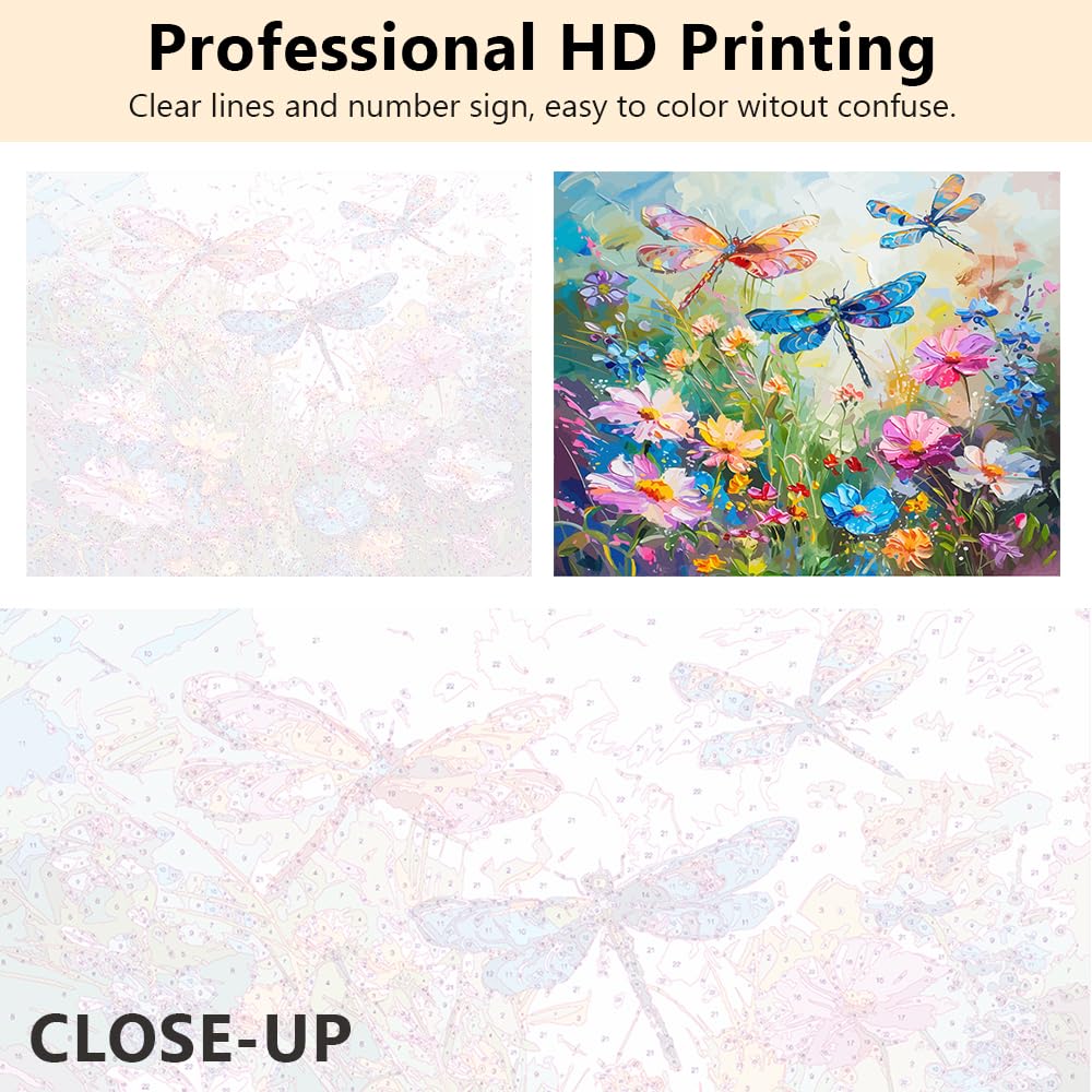 Dragonfly Paint by Numbers Kits Adults Pating Numbers Art DIY Wild Flower Weeds Paint by Numbers Artwork Beautiful Pattern on Canvas Paintwork 16x20 in Bedroom Painting Wall Art Decor Rebotipy