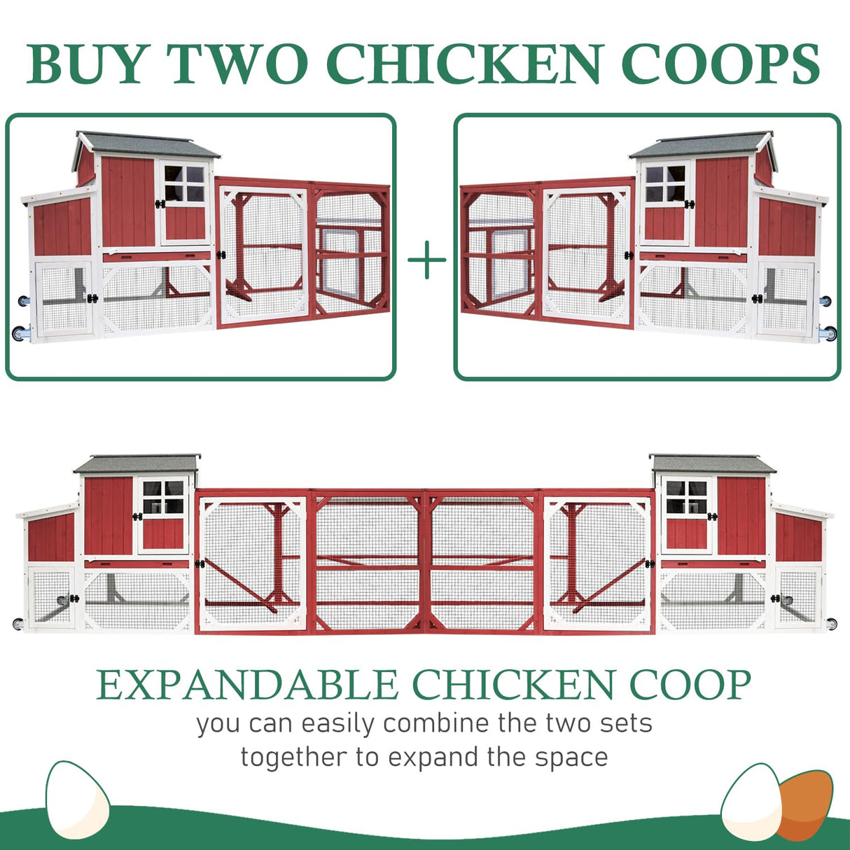 Magazoopet 95.3" Large Chicken Coop with Run, Tractor Hen Chicken House with 3 Nesting Boxes, Portable Duck Rabbit Quail Hutch Poultry Cage for 4-6 Chickens with 6 Access,Pull-Out Tra (Red) Magazoopet