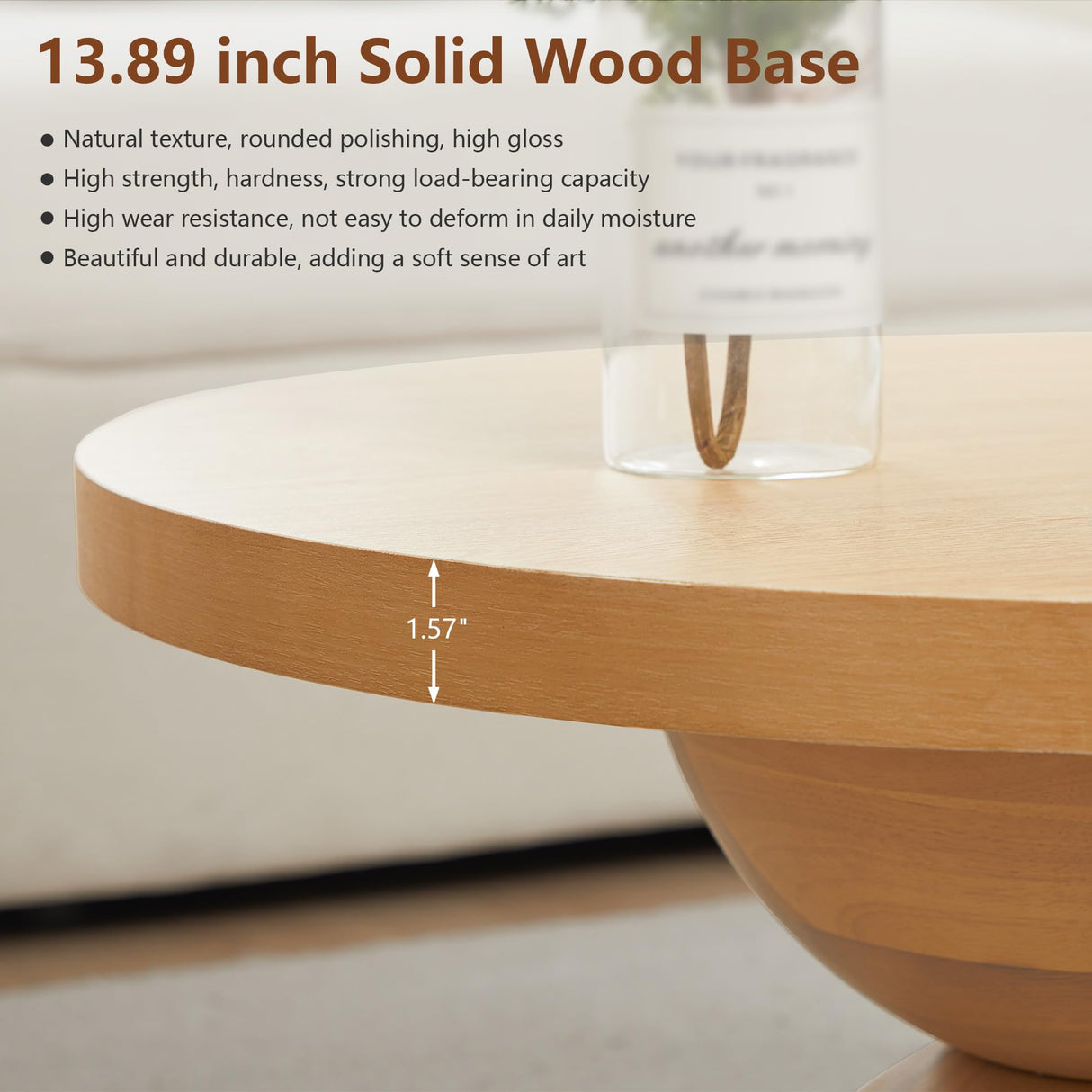 Solid Wood Round Nesting Coffee Table Set of 2, Circle Accent Tables with Unique Semi-Circular Legs, Mid Century Modern Side End Table Set for Small Space Living Room Office (Natural Oak) LEVNARY