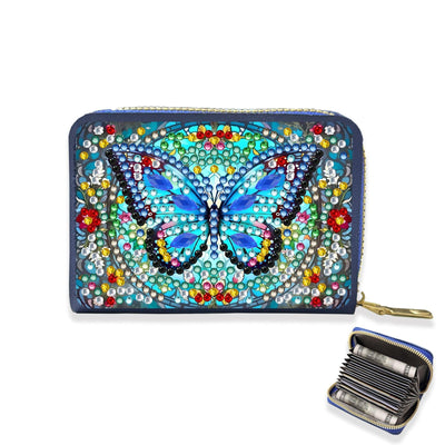 yzARTche Diamond Art Painting Credit Card Wallet, RFID Blocking Gem Art Leather Zipper Card Holder Wallet for Women-02-Blue Butterfly