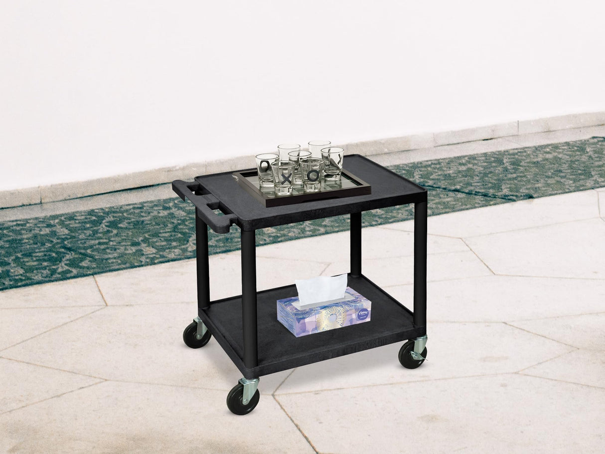 LUXOR LP26-B 26"H AV Cart with Two Shelves, 300 lbs. Capacity, Made of Recycled Molded Plastic, Scratch, Dent, Rust and Stain Resistant Luxor