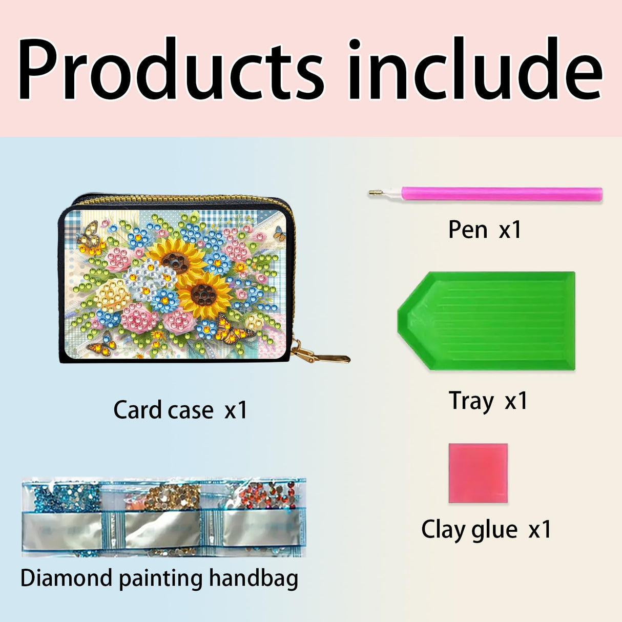 yzARTche Diamond Art Painting Credit Card Wallet, RFID Blocking Gem Art PU Leather Zipper Card Holder Wallet for Women-2PCS-A yzARTche