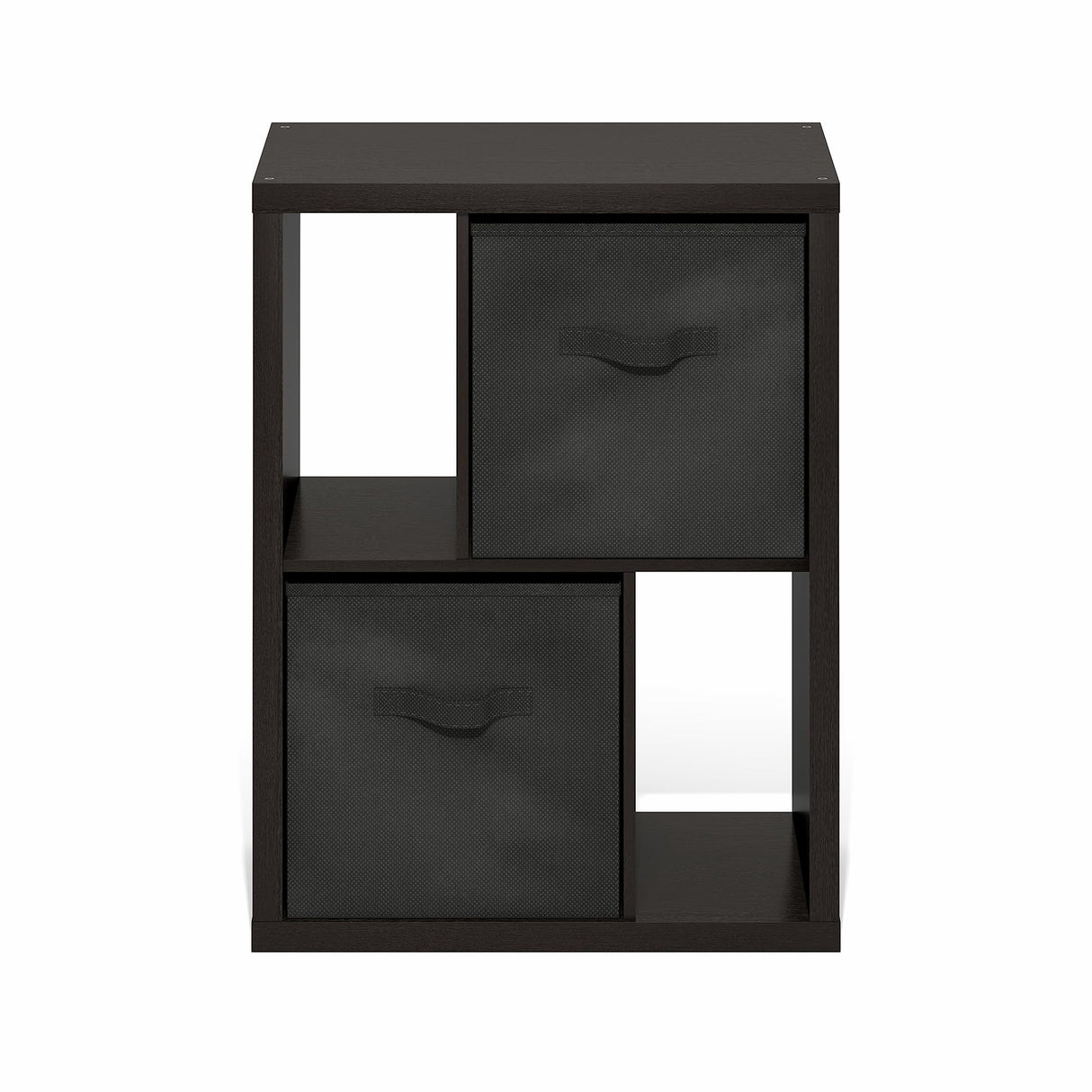 Furinno Viola Storage Shelf, 4-Tier Storage Rack with Bins, Book Shelf, Bookshelf, Display Rack with Drawer Bins, Extra Thick Frame, for Organization, Living Room, Home Office, Black Dark Oak Furinno