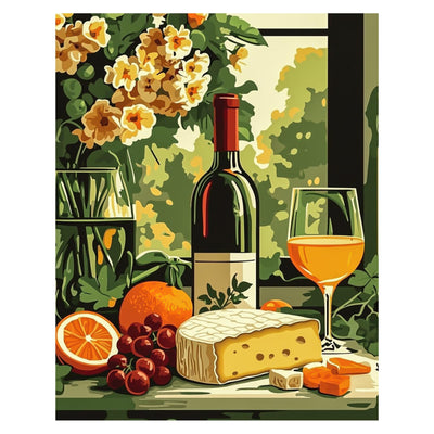 TOSTOG Cartoon Romantic Dinner Diamond Art Kits for Adults, Wine Cheese Diamond Paintings for Adults, Full Drill Diamond Art Kits, 5D Diamond Paintings Kit Gem Painting Wall Decor and Gift 12*16 Inch.