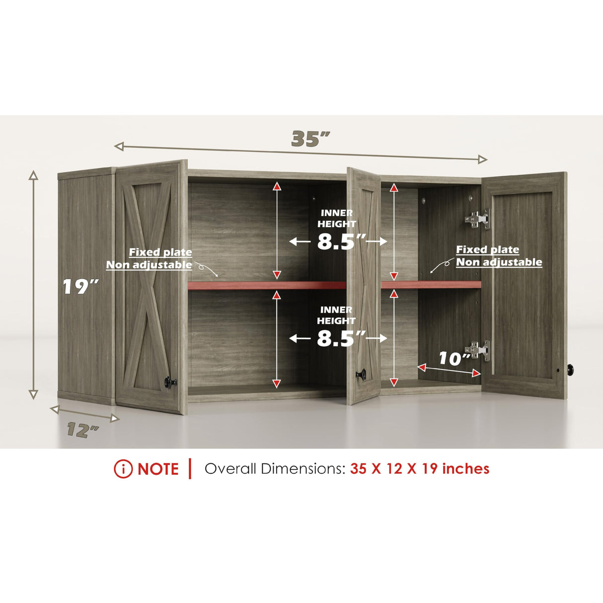 LED Laundry Wall Cabinets - Farmhouse Kitchen Wall Amount Storage Cabinets with 3 Doors and Shelves, 36inch Furnaza