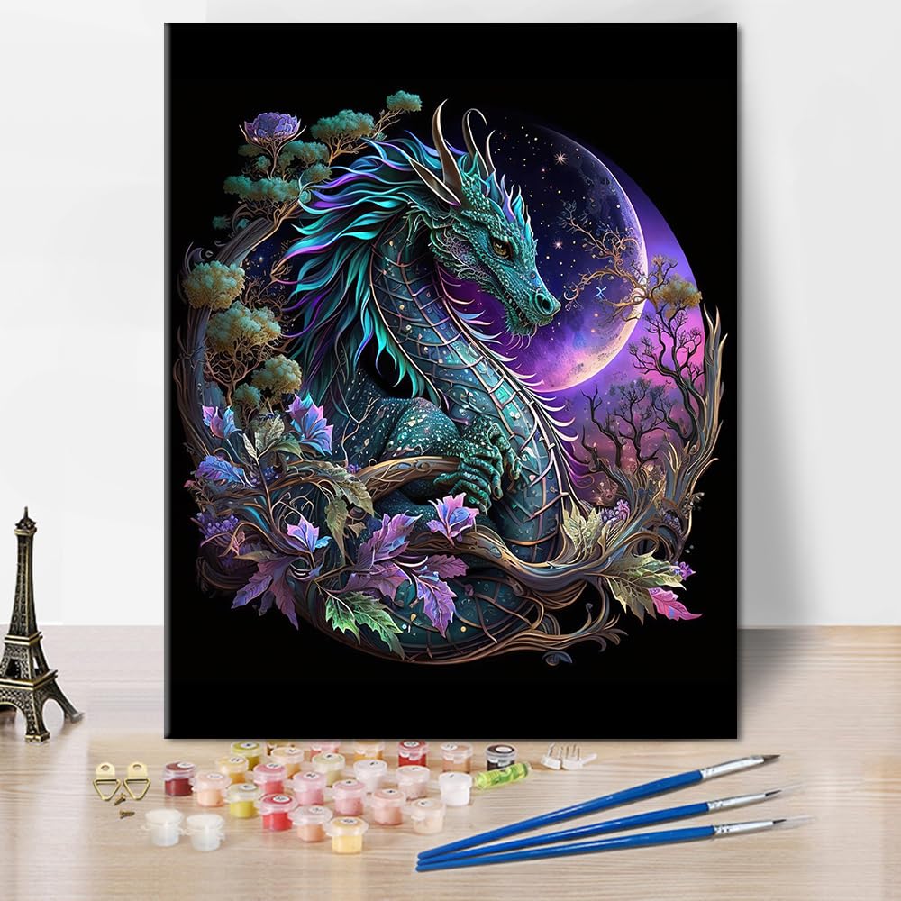 TUMOVO DIY Paint by Numbers, Red Dragon Adults' Paint-by-Number Kits on Canvas, Medieval Dragon Paint by Numbers Kit for Adults Kids and Beginner, 16X20 Inch Flameless Adult Paint by Numbers TUMOVO