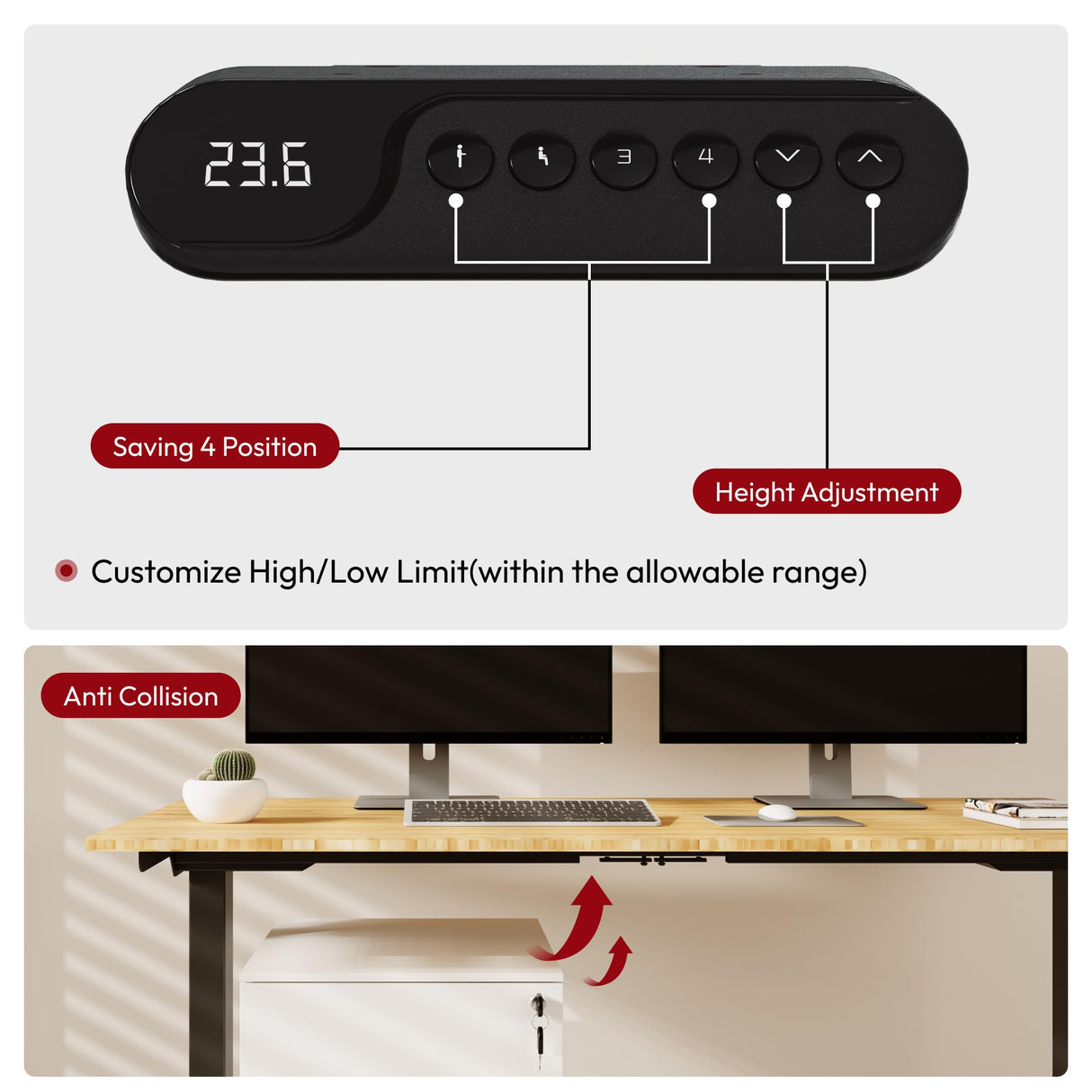 48 Inch Bamboo Electric Standing Desk, 3 Stage Dual Motor Height Adjustable Desk, Stable and Durable Sit to Stand Home Office Desk (Black Frame/ 48” x 24” Natural Bamboo Top) SANODESK
