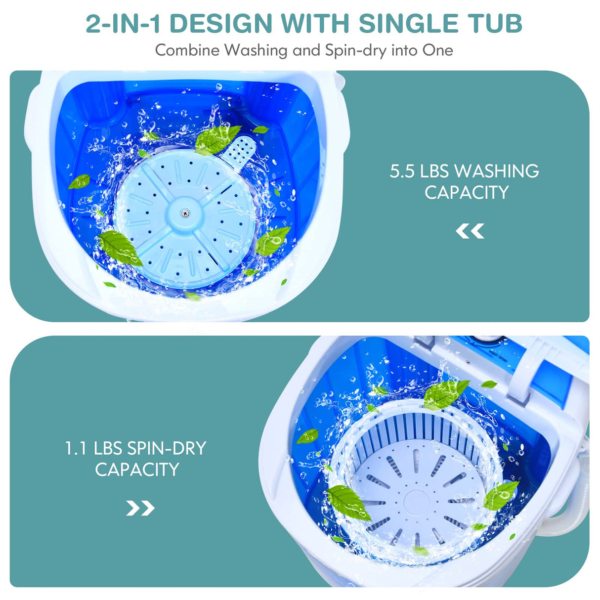 Giantex GX24977-PE, Mini Washer and Spinner Combo, 5.5lbs, Semi-automatic Compact Laundry Apartment Dorm RV Portable Washing Machine, 5.5 LBS Capacity Giantex