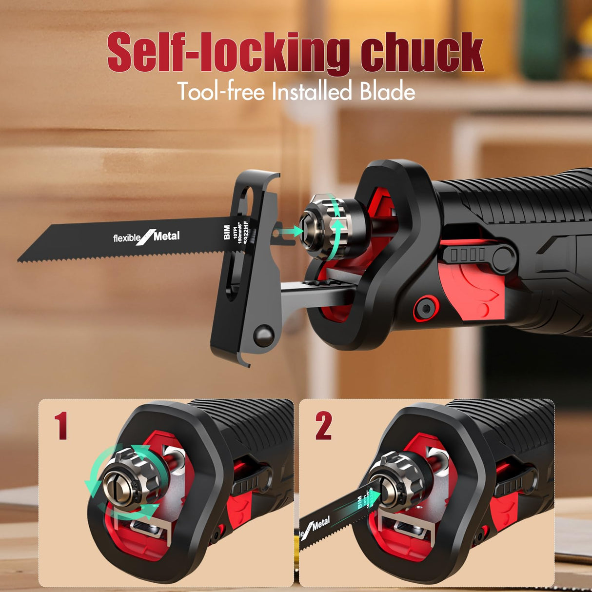 Reciprocating Saw Cordless, 20V Power Reciprocating Saw with Battery and Charger, 3000SPM Compact Reciprocating Saw with 6 Tool-Free Blades for Wood & Metal Cutting (1PC Battery) Vistreck