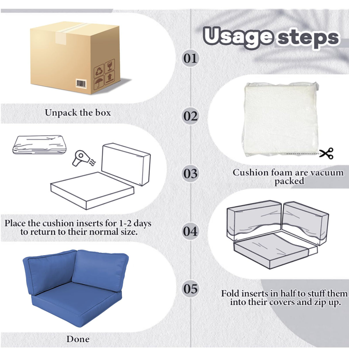 FURNAWAY 14Pcs Outdoor Sofa Cushion Replacement Set - Water Repellent Patio Furniture Cushions for Sectional/Deep Seat,UV Resistant (Blue) FURNAWAY