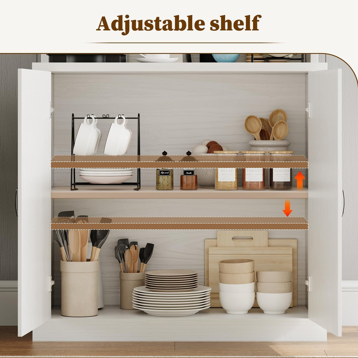 4ever2buy Farmhouse Coffee Bar Cabinet with Storage Hutch, 73 Inch Tall Coffee Bar with Wine Racks and Adjustable Shelves for Living & Dining Room, White 4ever2buy