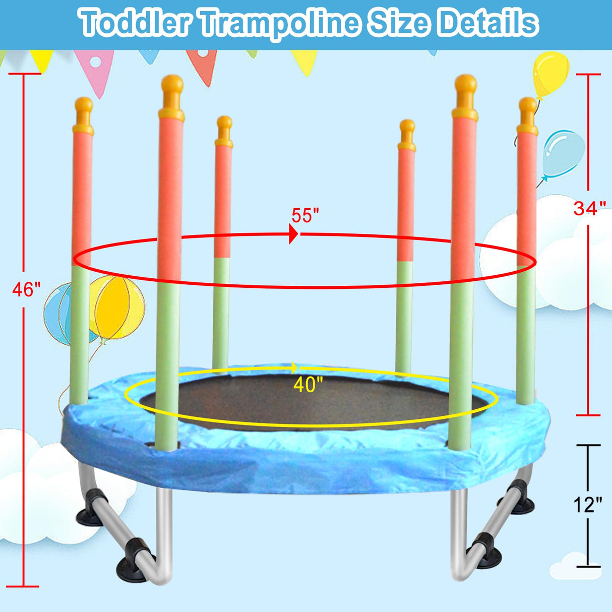 Toddler Trampoline for Kids Ages 1-8, 55'' Small Trampoline with Safety Enclosure Net, Indoor & Outdoor Baby Mini Trampolines, No-Gap Safe Design for Toddlers Jump, Gifts for Children & Boys & Girls SZBOB